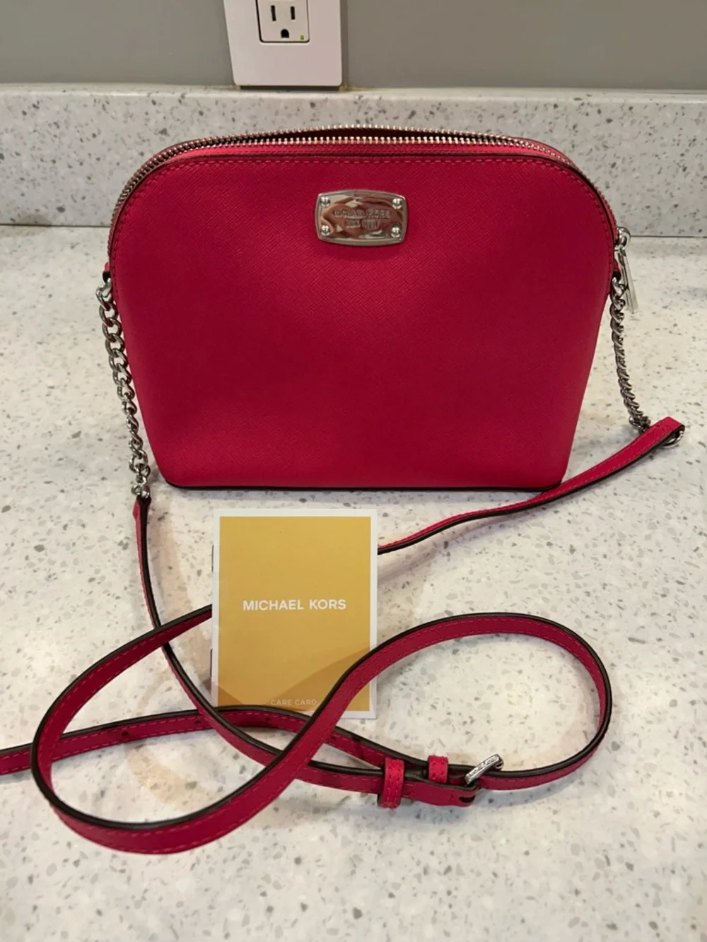 Michael Kors Bright Pink Dome Crossbody with Chain Strap